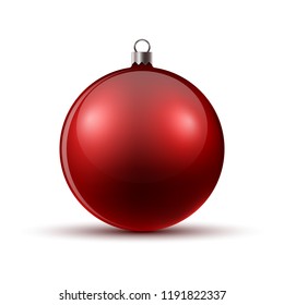 Red Christmas ball, isolated. Vector illustration. Glossy realistic Christmas ball