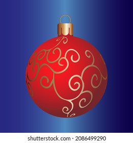 roter Weihnachtsball, einzelne Vektorgrafik. Dekoration für den Neujahrsbaum. Ball mit goldenem Verzierung.
