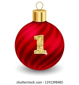 Red christmas ball with letter 1