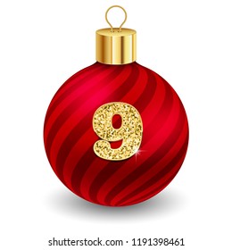 Red christmas ball with letter 9