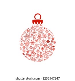 Red Christmas ball made of snowflakes on white background