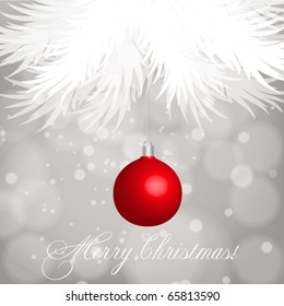 Red Christmas ball on abstract silver lights background