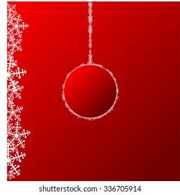 Red Christmas Ball On red background with white snoflakes