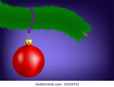Red christmas ball on a pine branch