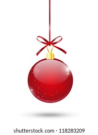 Red Christmas ball on white background