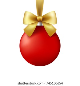 Red Christmas Ball on White Background. Isolated Vector Illustration 