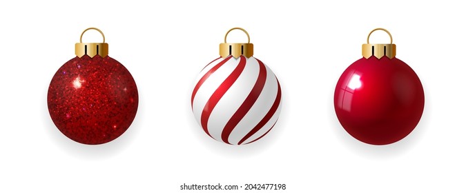 Red Christmas ball ornaments set. Isolated vector.