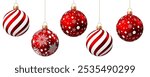 Red   Christmas  ball  with pattern  isolated on white background. Xmas  tree decoration with ornament. Vector bauble set.