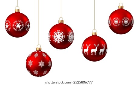 Rojo   Bola de la Navidad con el modelo aislado en el fondo blanco. Decoración del árbol de Navidad con adorno. Conjunto de chucherías de Vector.