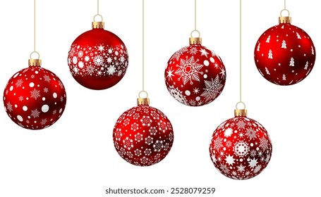 Rood   Kerstbal met patroon geïsoleerd op een witte achtergrond. Kerstboom decoratie met ornament. Vector bauble set.