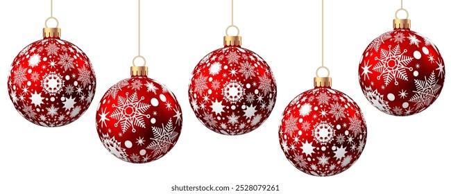 Red   Christmas  ball  with pattern  isolated on white background. Xmas  tree decoration with ornament. Vector bauble set.