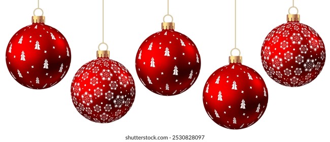 Red   Christmas  ball  with pattern  isolated on white background. Xmas  tree decoration with ornament. Vector bauble set.