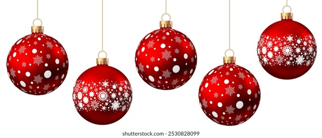 Red   Christmas  ball  with pattern  isolated on white background. Xmas  tree decoration with ornament. Vector bauble set.