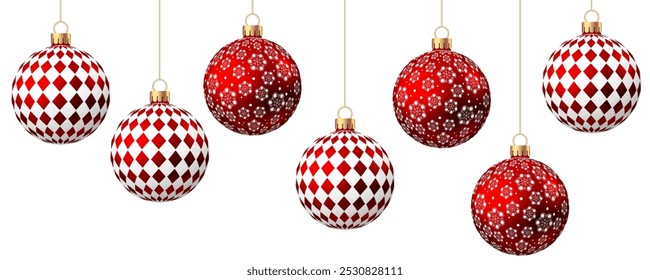 Red   Christmas  ball  with pattern  isolated on white background. Xmas  tree decoration with ornament. Vector bauble set.