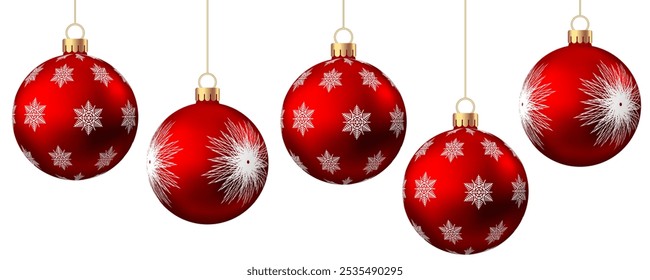 Red   Christmas  ball  with pattern  isolated on white background. Xmas  tree decoration with ornament. Vector bauble set.
