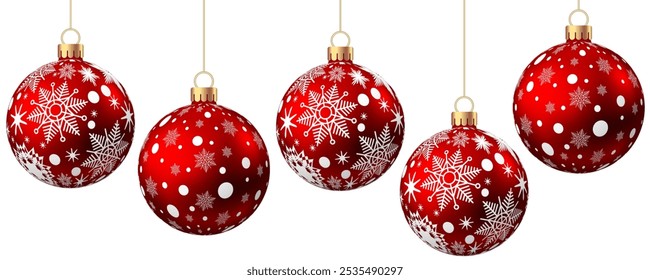 Red   Christmas  ball  with pattern  isolated on white background. Xmas  tree decoration with ornament. Vector bauble set.