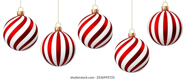 Red   Christmas  ball  with pattern  isolated on white background. Xmas  tree decoration with ornament. Vector bauble set.