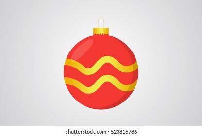 Red christmas ball retro color blue background with golden wave decoration 