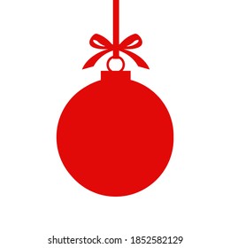 Red Christmas ball with ribbon and a bow. isolated on white background. Vector