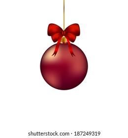 Red christmas ball with ribbon and red bow