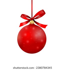 Red Christmas ball with ribbon and a bow on white background. Vector illustration. Christmas decoration