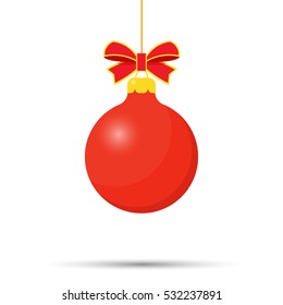 Red Christmas ball with ribbon and a bow