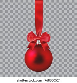Red Christmas ball with ribbon and a bow.Vector illustration