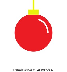 Red Christmas ball. Round shape. Cute decoration. Hanging Christmas tree toy. Bauble toy collection. Happy New Year sign symbol. Flat design. Isolated. White background. Vector illustration