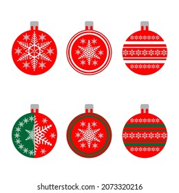 red christmas ball set, flat design for illustration of christmas cards, banners, pamphlets etc