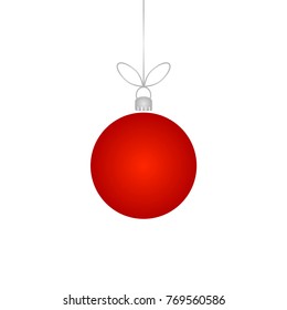 Balón de Navidad roja con sombra aislada en fondo blanco