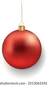Red Christmas ball with shadow on transparent background. Vector illustration EPS 10