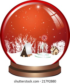 Red christmas ball with snow