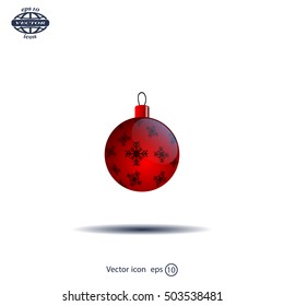 Red Christmas ball with snowflakes