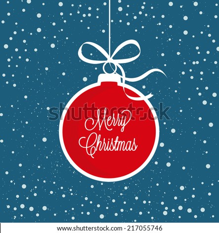 Red Christmas ball with snowy blue background