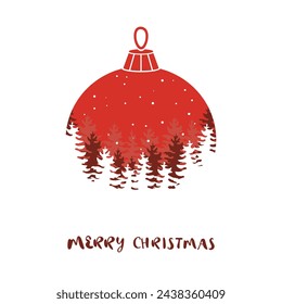 Red Christmas ball with spruce patterns