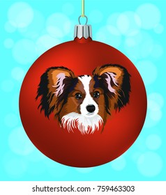 Red Christmas ball with the symbol of the year of the dog