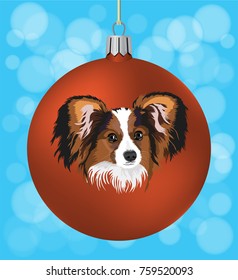 Red Christmas ball with the symbol of the year of the dog