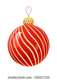 Red Christmas ball with twisted elements on a white background. Isolated Christmas ball abstract. Vector illustration of Christmas ball