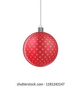 Red Christmas ball. Vector illustration. Hanging Christmas ball isolated
