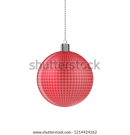 Red Christmas ball. Vector illustration. Hanging Christmas ball isolated