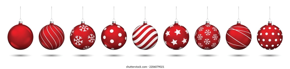 Red christmas balls decoration isolated on white background.