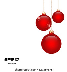 red Christmas balls , glitter, vector