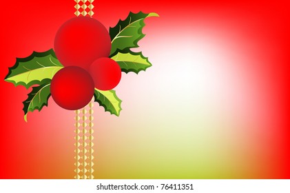 Red Christmas balls with holly leaves embellished with gold accents EPS10