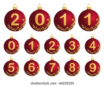 Red Christmas Balls with numerals 0-9