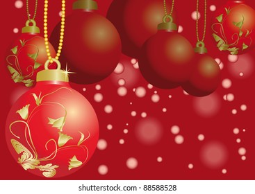 red christmas balls on red background