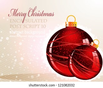 Red Christmas balls on a shiny beige background