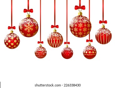 Red Christmas balls on white background