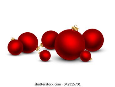 Red Christmas balls on white background