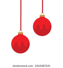 Red Christmas balls with pattern isolated on white background. Xmas tree decoration with ornament. Vector bauble set.