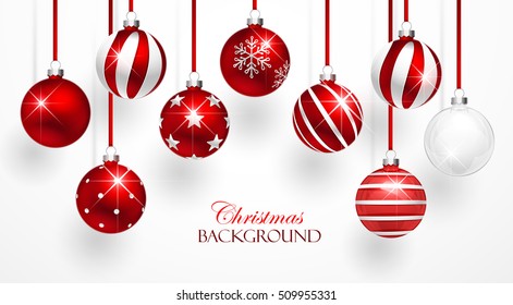 Red Christmas Balls with Shadows on white background. Vector illustration